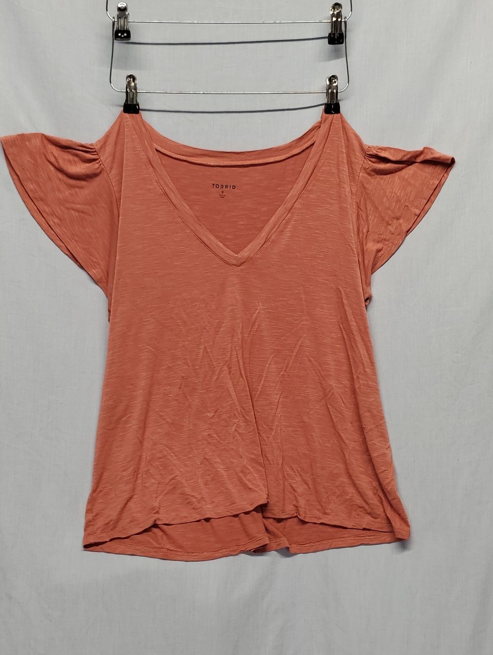 torrid Coral V-Neck Flutter Sleeve Tee #372